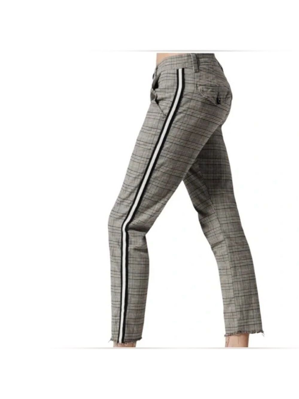 NSF Tashi Plaid Raw Hem High Rise Cropped Pants